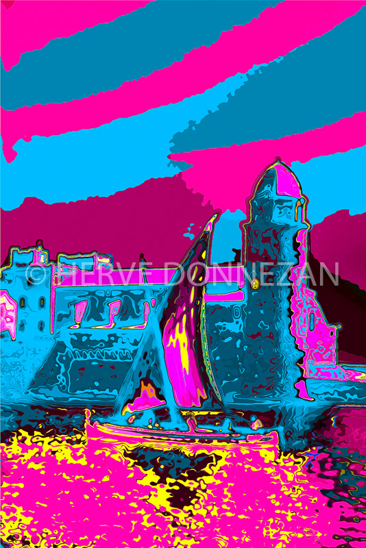 2540-3-COLLIOURE POPART ROUGE ROSE BLEU JAUNE